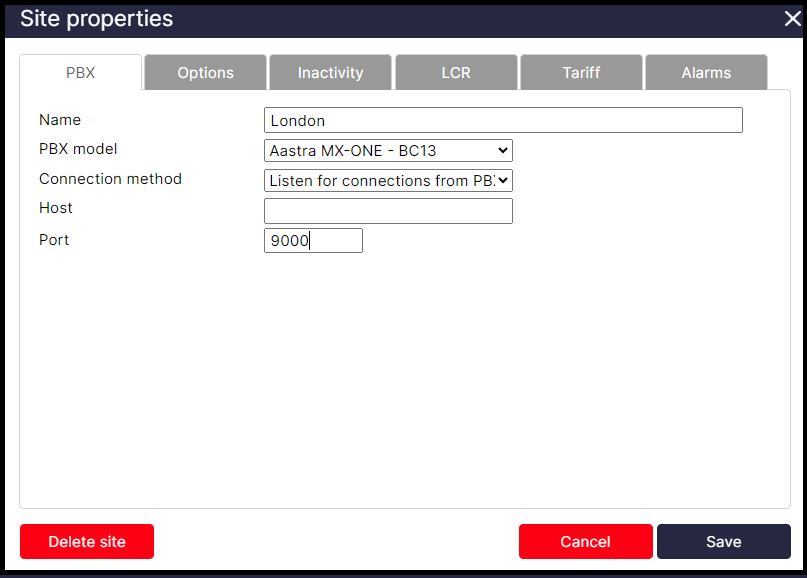 TIM Plus PBX Connection Properties