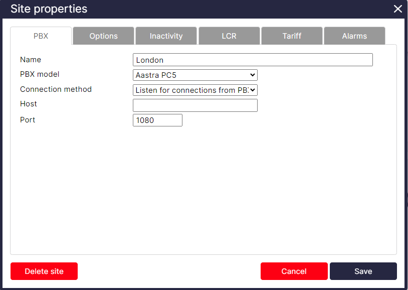 TIM Plus PBX Connection Properties