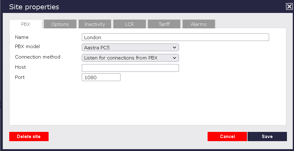 TIM Plus PBX Connection Properties