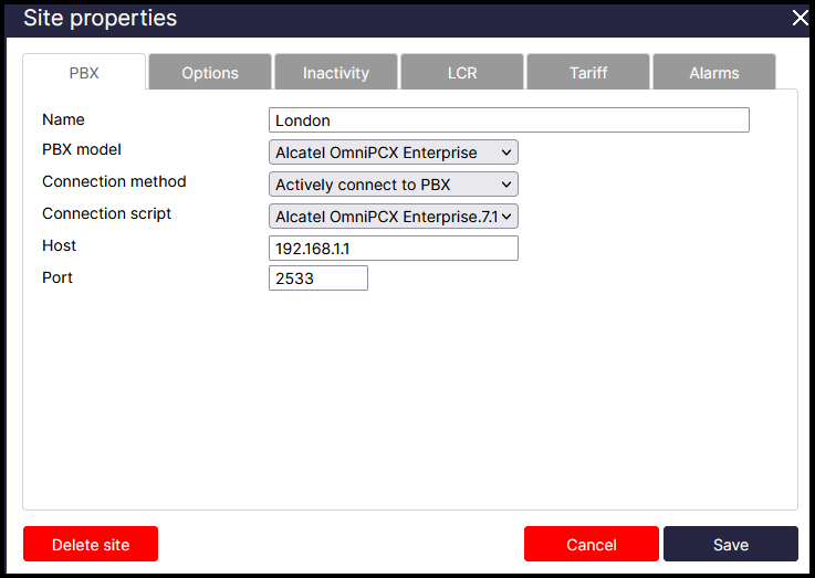 TIM Plus PBX Connection Properties