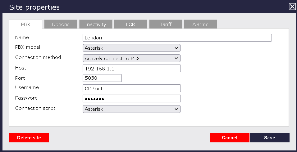 TIM Plus PBX Connection Properties
