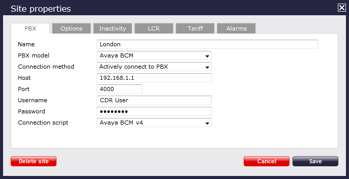 TIM Plus PBX Connection Properties