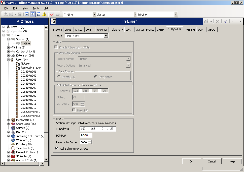 IP Office SMDR config