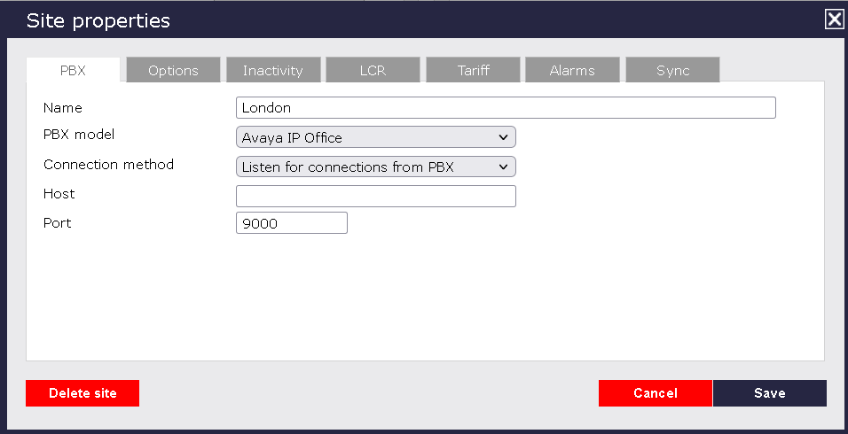 TIM Plus PBX Connection Properties