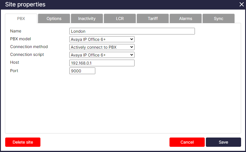 TIM Plus PBX Connection Properties
