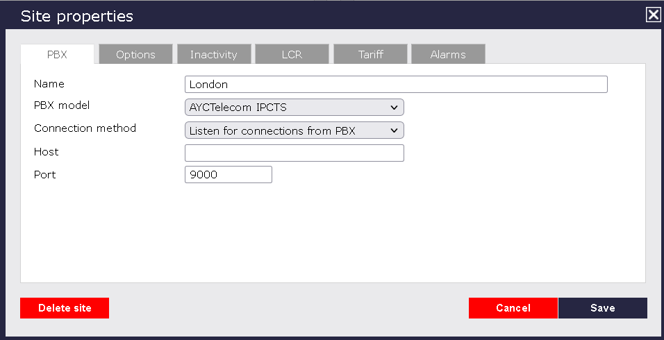 TIM Plus PBX Connection Properties