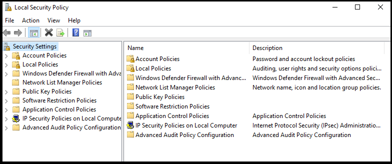 local security settings overview