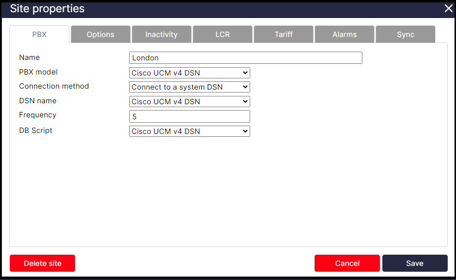 TIM Plus PBX Connection Properties