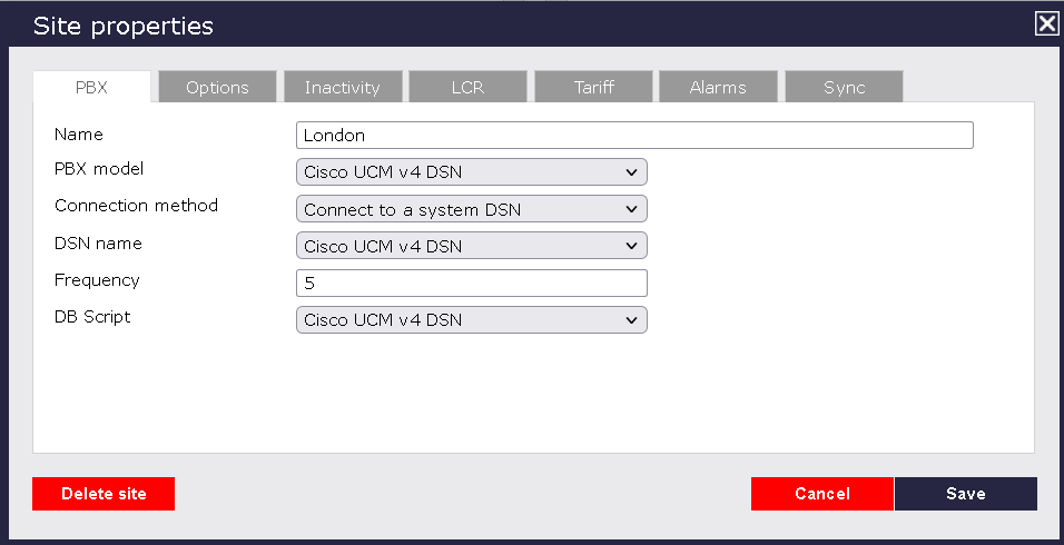 TIM Plus PBX Connection Properties