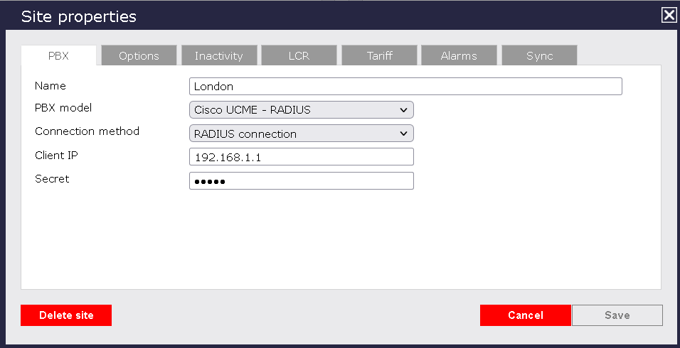 Radius TIM Site Properties