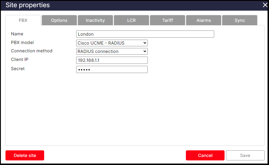 Radius TIM Site Properties