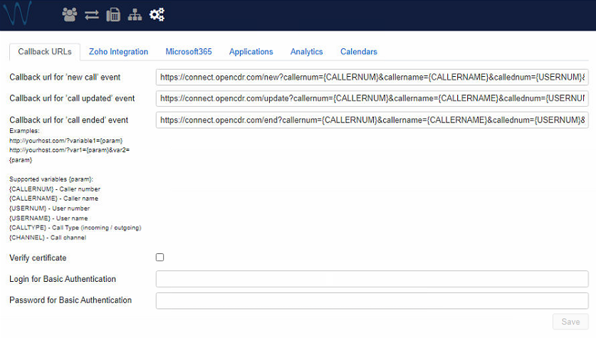 Wildix call back URL